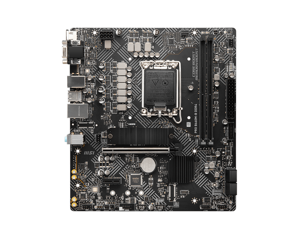 Купить MSI PRO B660M-B DDR4 - Motherboard - micro ATX - LGA1700-Sockel - B660 Chipsatz - USB 3.2 Gen 1 - 2.5 Gigabit LAN - Onboard-Grafik (CPU erforderlich) - HD Audio (8-Kanal) (7D45-004R) в магазине wardena.ru