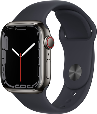 Купить Apple Watch Series 7 (GPS + Cellular) - 41 mm - Graphite Stainless Steel - intelligente Uhr mit Sportband - Flouroelastomer - Midnight - Bandgröße: regelmäßig - 32 GB - Wi-Fi, Bluetooth - 4G - 42.3 g (MNC23FD/A) в магазине wardena.ru