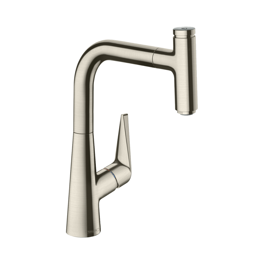 Купить Hansgrohe Talis Select M51 Кухонный смеситель однорычажный 220 с вытяжным изливом 1jet sBox сталь 73852800 в магазине wardena.ru