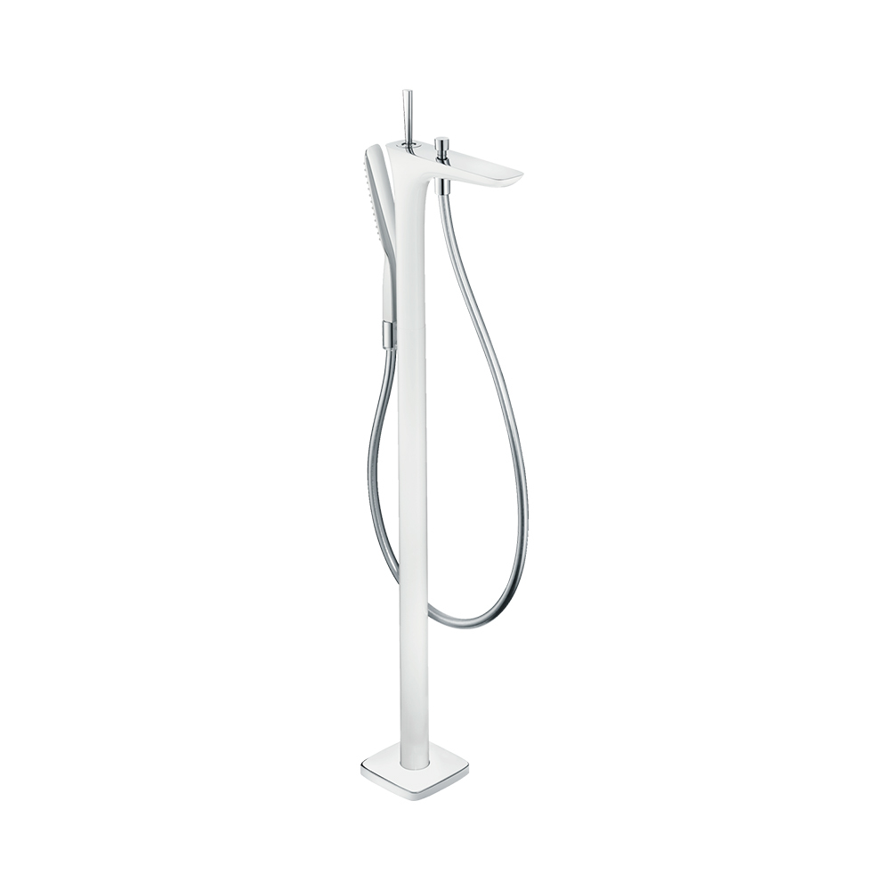 Купить Hansgrohe PuraVida Смеситель для ванны однорычажный напольный 1/2 хром-белый матовый 15473400 в магазине wardena.ru