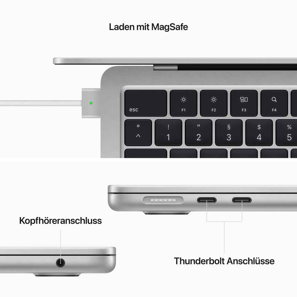 Купить Apple MacBook Air - M2 - M2 8-core GPU - 8 GB RAM - 256 GB SSD - 34.5 cm (13.6") IPS 2560 x 1664 (WQXGA) - Wi-Fi 6 - Silber - kbd: Deutsch (MLXY3D/A) в магазине wardena.ru