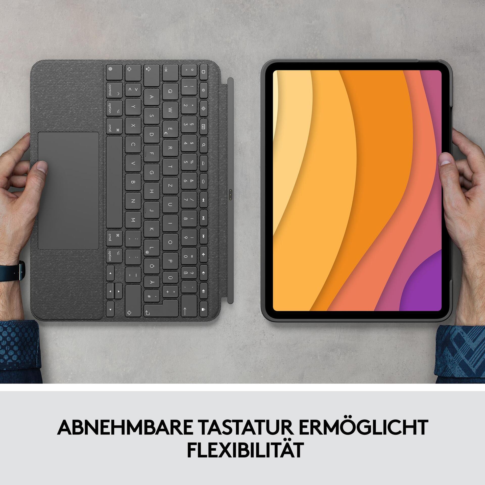 Купить Logitech Combo Touch - Tastatur und Foliohülle - mit Trackpad - hintergrundbeleuchtet - Apple Smart connector - QWERTZ - Deutsch - Oxford Gray - für Apple 10.9"  iPad Air (4. Generation) (920-010297) в магазине wardena.ru