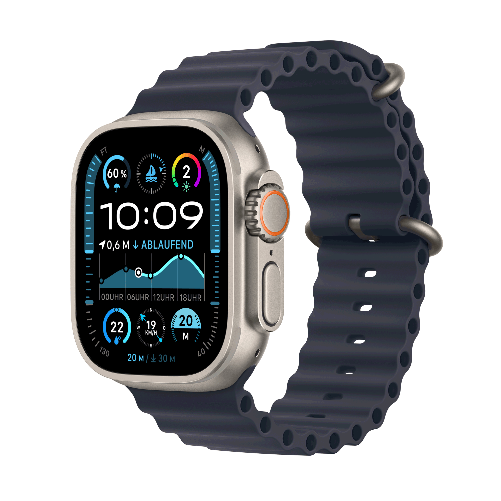 Купить Apple Watch Ultra 2 GPS + Cellular 49mm Natural Titanium Case mit Navy Ocean Band (MX4D3FD/A) в магазине wardena.ru