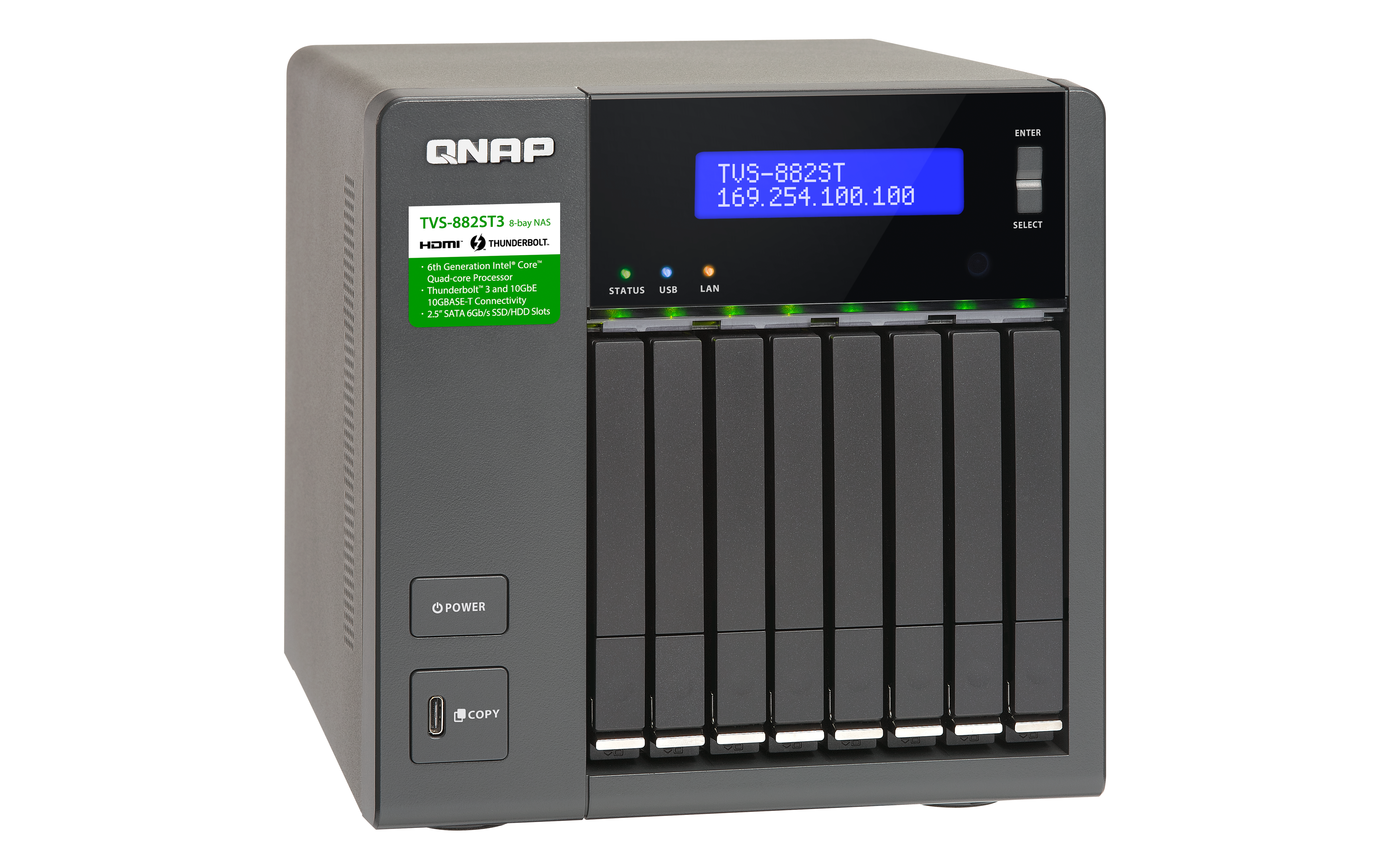 Купить QNAP TVS-882ST3 - NAS-Server - 8 Schächte - SATA 6Gb/s - RAID 0, 1, 5, 6, 10, JBOD - RAM 16 GB - 10 Gigabit Ethernet - iSCSI Support (TVS-882ST3-I7-16G) в магазине wardena.ru