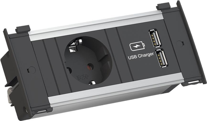 Купить Bachmann KAPSA - Steckdose - X-small - 2P+E - Typ F, USB - mit Verschluss - 1 Steckdose, 2 USB-Anschlüsse - 3.1 A - Schwarz, RAL 9005 (927.251) в магазине wardena.ru