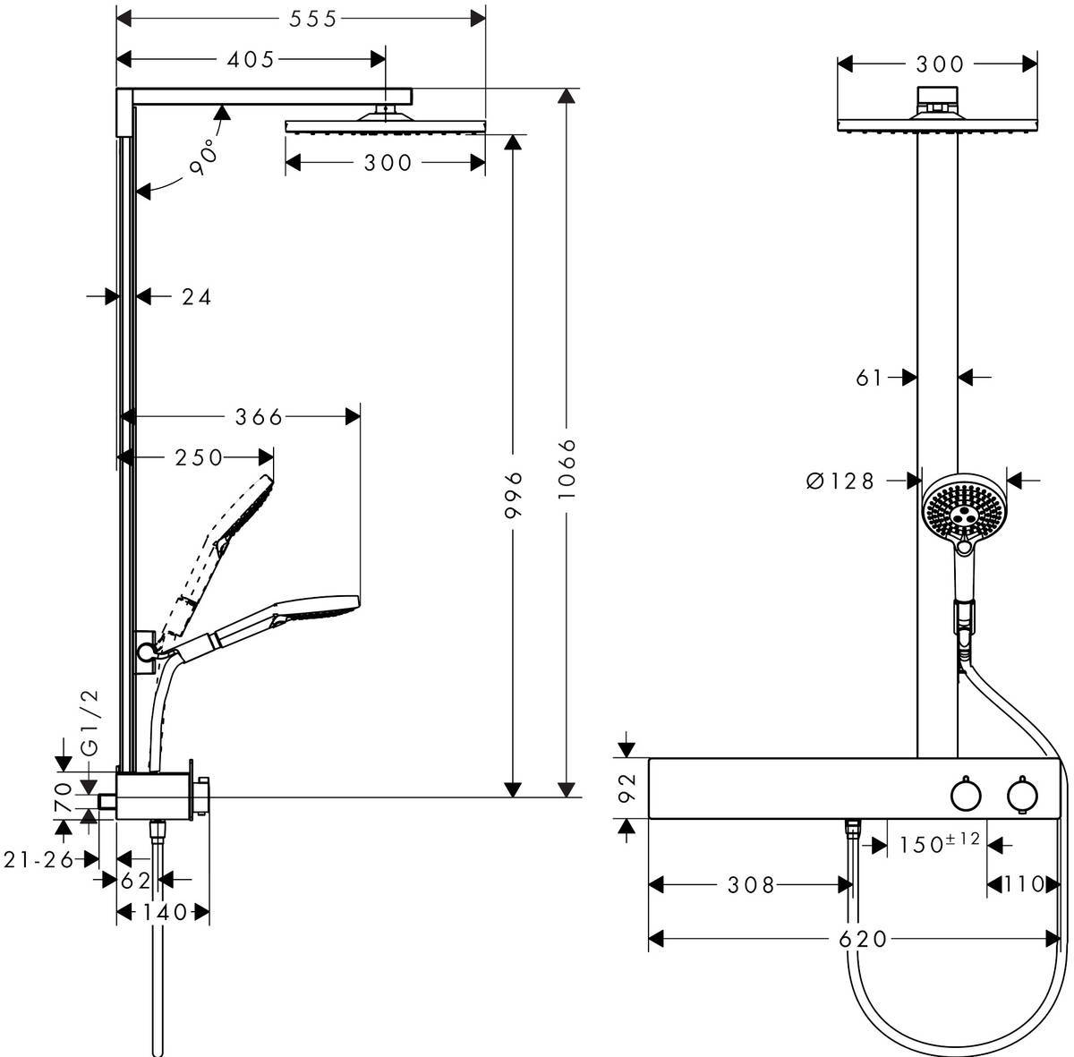 Купить Hansgrohe Raindance E Showerpipe 300 1jet Душевой набор с термостатом ShowerTablet 600 хром 27363000 в магазине wardena.ru