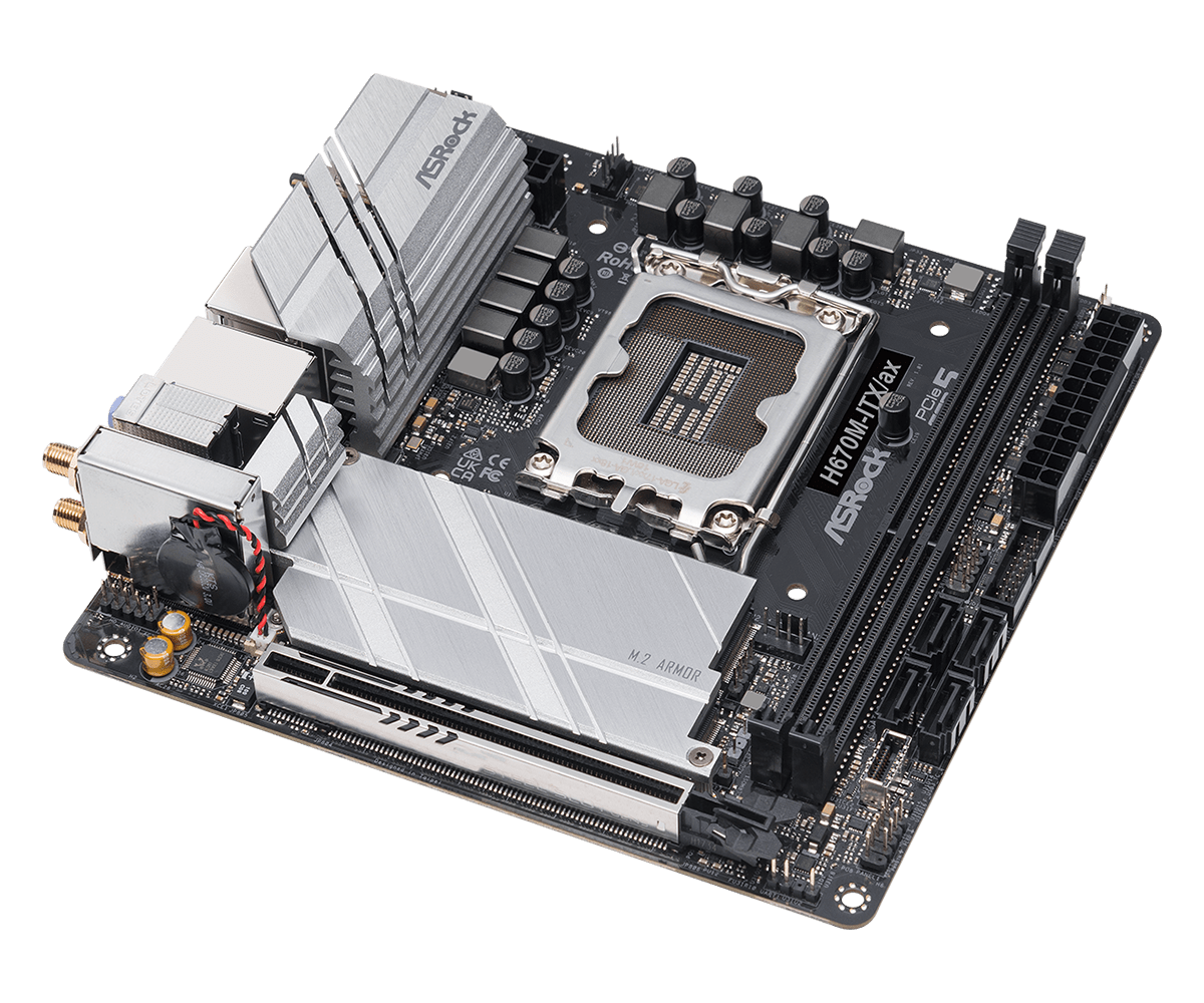 Купить ASRock H670M-ITX/ax - Motherboard - Mini-ITX - LGA1700-Sockel - H670 Chipsatz - USB-C Gen1, USB 3.2 Gen 1, USB 3.2 Gen 2, USB-C Gen 2x2 - Bluetooth, Gigabit LAN, 2.5 Gigabit LAN, Wi-Fi - Onboard-Grafik (CPU erforderlich) (90-MXBHZ0-A0UAYZ) в магазине wardena.ru