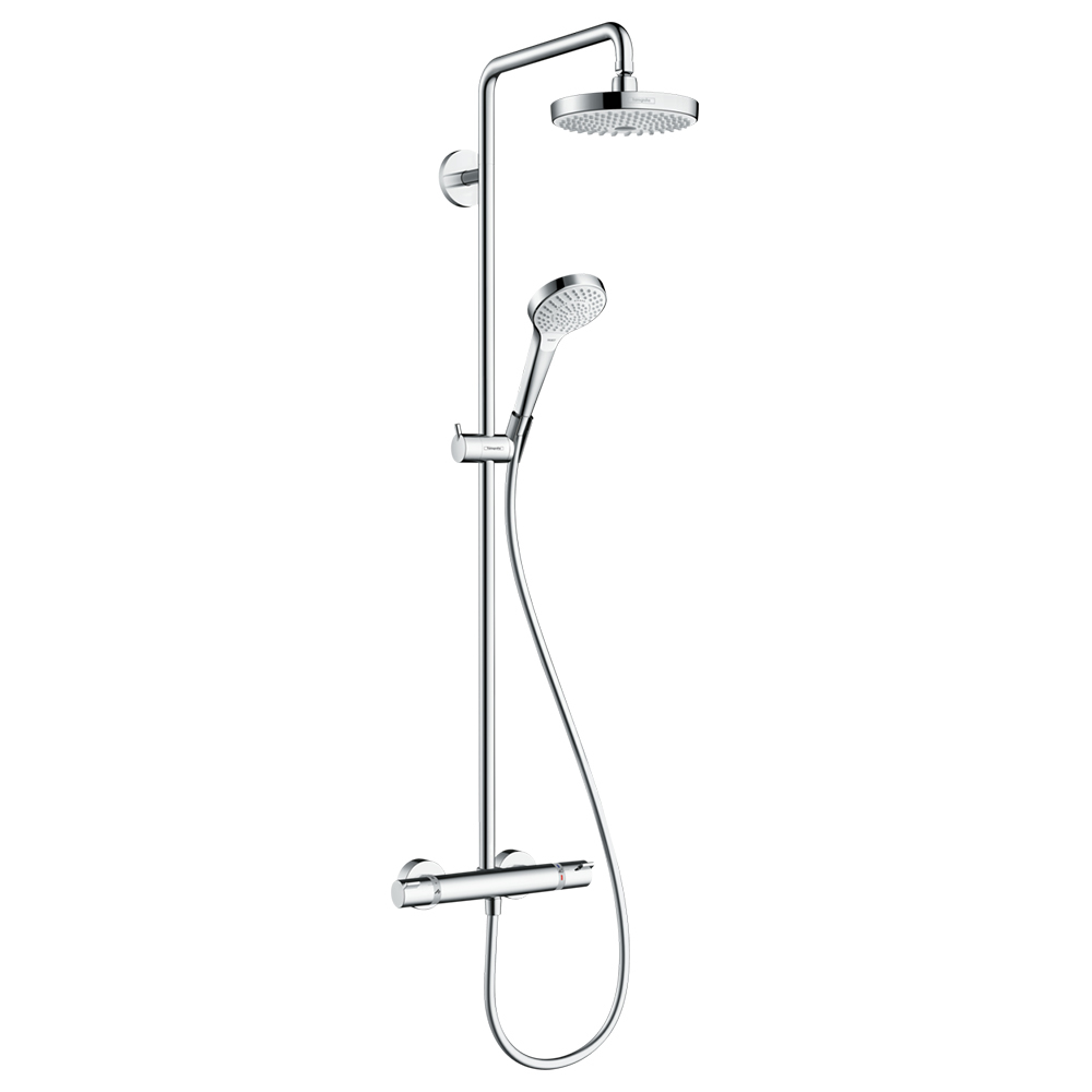 Купить Hansgrohe Croma Select S Showerpipe 180 2jet EcoSmart 9 л/мин с термостатом хром-белый матовый 27254400 в магазине wardena.ru