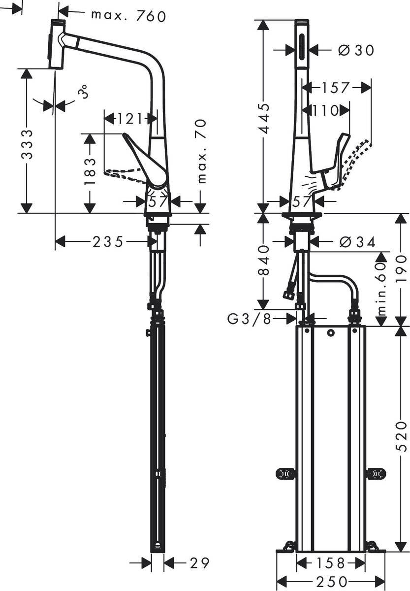 Купить Hansgrohe Metris Select M71 Кухонный смеситель однорычажный 320 с вытяжным душем 2jet sBox сталь 73816800 в магазине wardena.ru