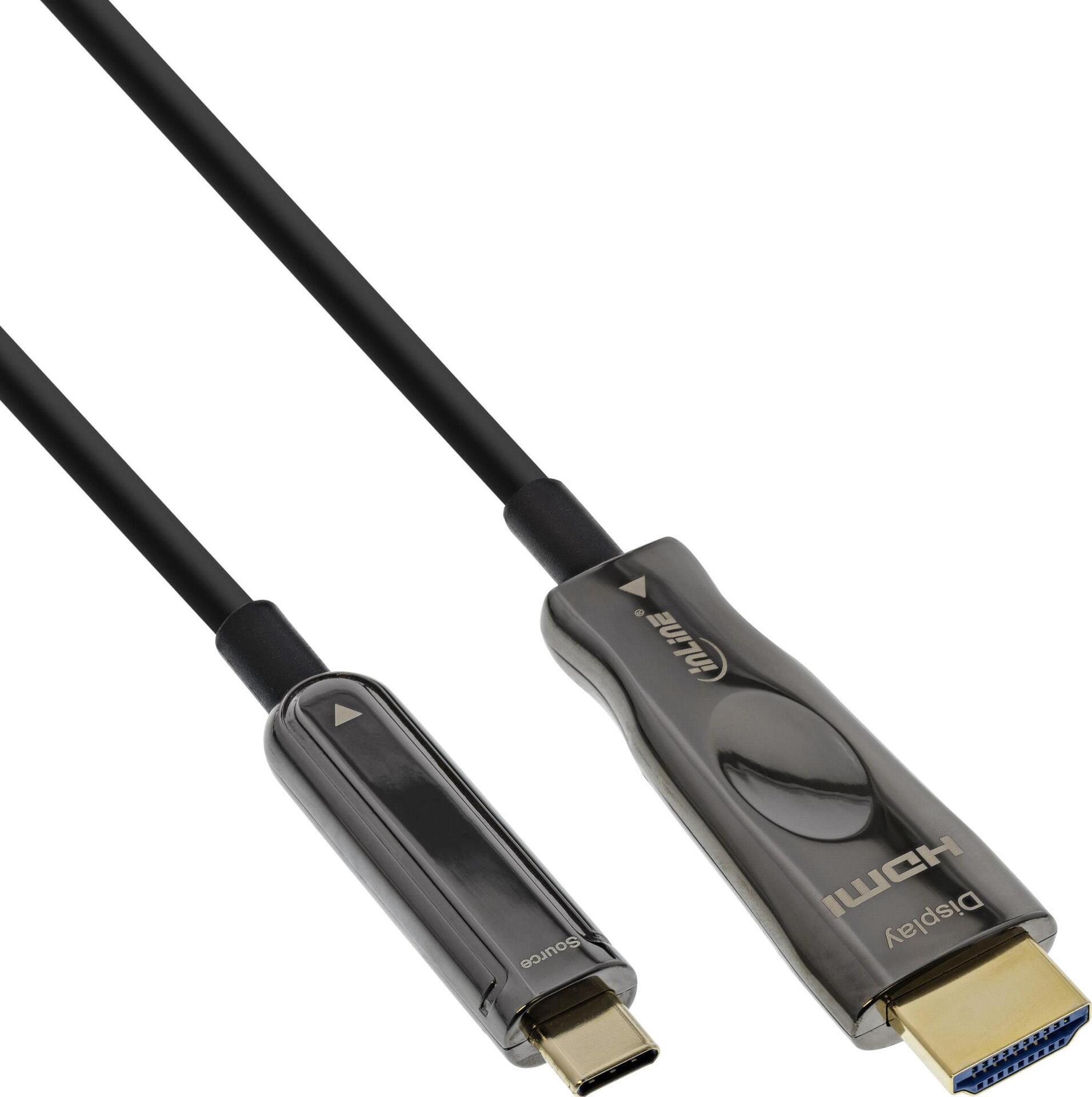Купить InLine - Adapterkabel - USB-C männlich zu HDMI männlich - 50,0m - Hybrid Kupfer/Kohlefaser - Schwarz - rund, Active Optical Cable (AOC), unterstützt 4K 60 Hz (3840 x 2160), unterstützt 4K 60 Hz (4096 x 2160) (64250A) в магазине wardena.ru