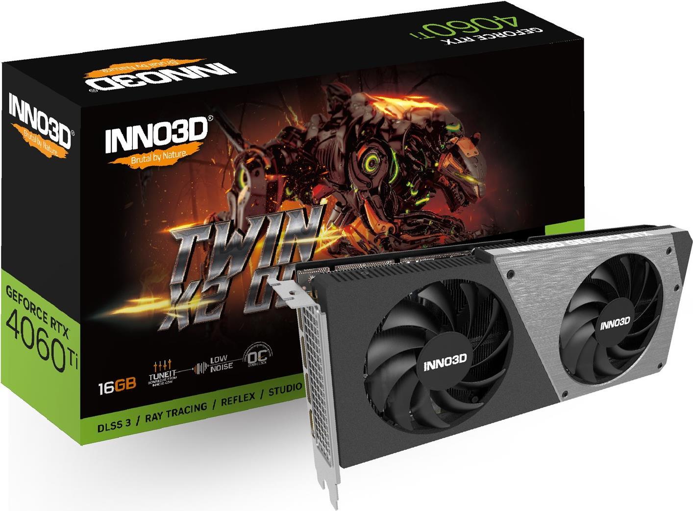 Купить InnoVISION Inno3D GeForce RTX 4060Ti 16G Twin x2 OC - Grafikkarten - GeForce RTX 4060 Ti - 16GB GDDR6 - PCIe 4,0 x8 - HDMI, 3 x DisplayPort (N406T2-16D6X-178055N) в магазине wardena.ru