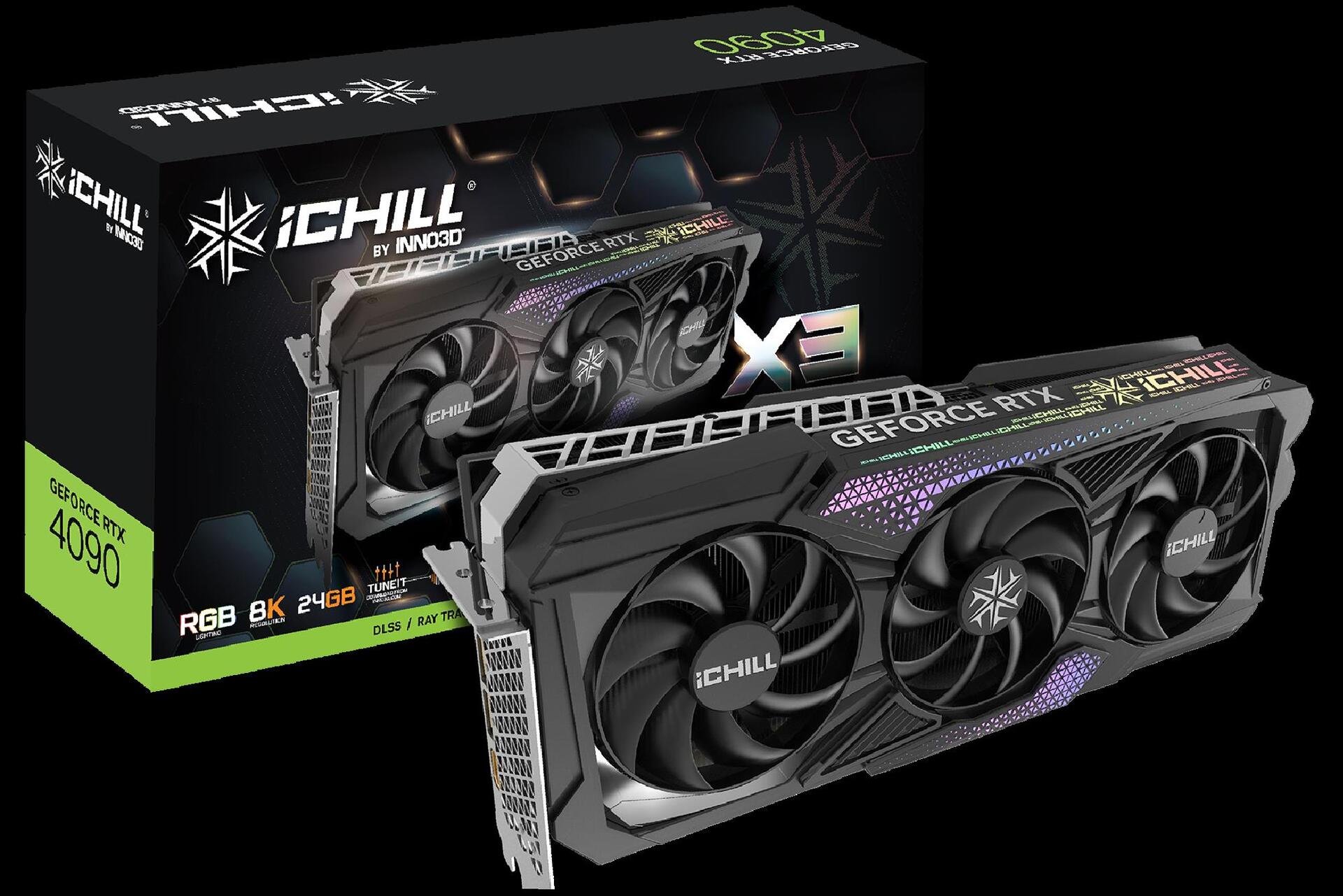 Купить Inno3D GeForce RTX 4090 iCHILL X3 - Grafikkarten - NVIDIA GeForce RTX 4090 - 24 GB GDDR6X - PCIe 4.0 x16 - HDMI, 3 x DisplayPort (C40903-246XX-1833VA47) в магазине wardena.ru