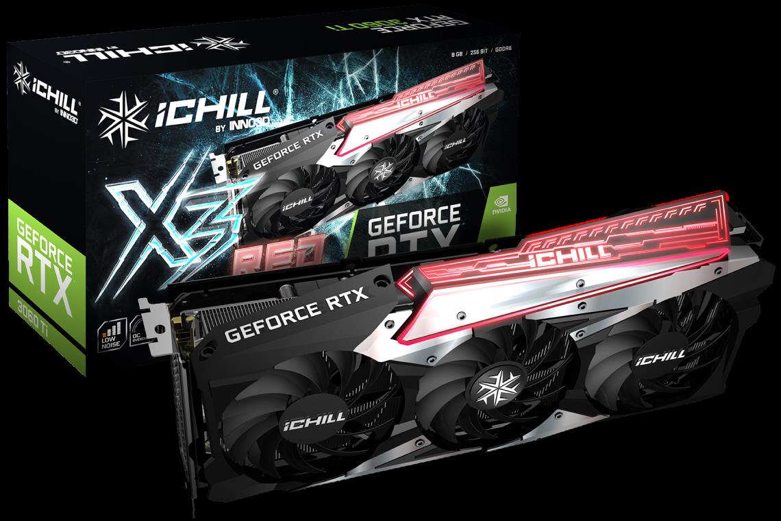 Купить InnoVISION Inno3D GeForce RTX 3060 TI ICHILL X3 RED LHR - Grafikkarten - GF RTX 3060 Ti - 8GB GDDR6 - PCIe 4,0 x16 - HDMI, 3 x DisplayPort - Rot (C306T3-08D6X-1671VA39H) в магазине wardena.ru