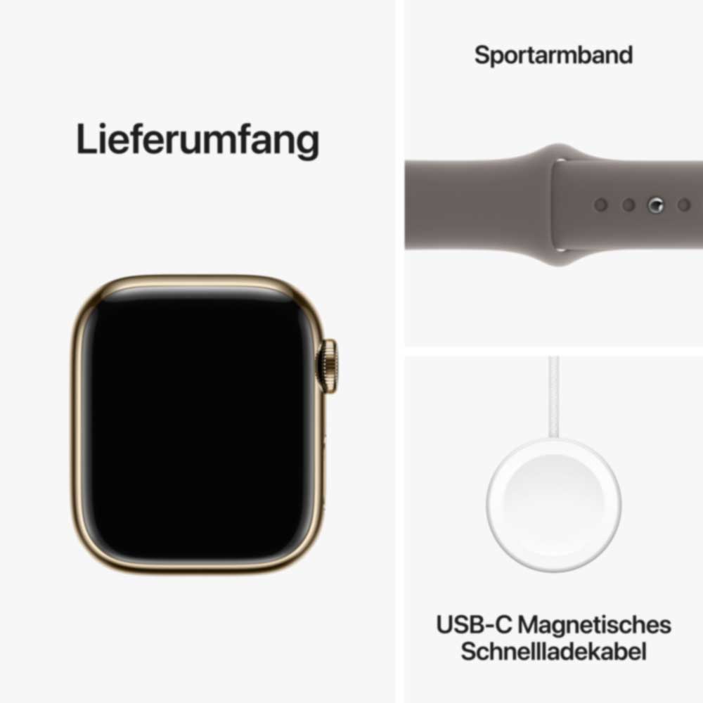 Купить APPLE Watch Series 9 GPS + Cellular 41mm Gold Stainless Steel Case with Clay Sport Band - M/L (MRJ63QF/A) в магазине wardena.ru