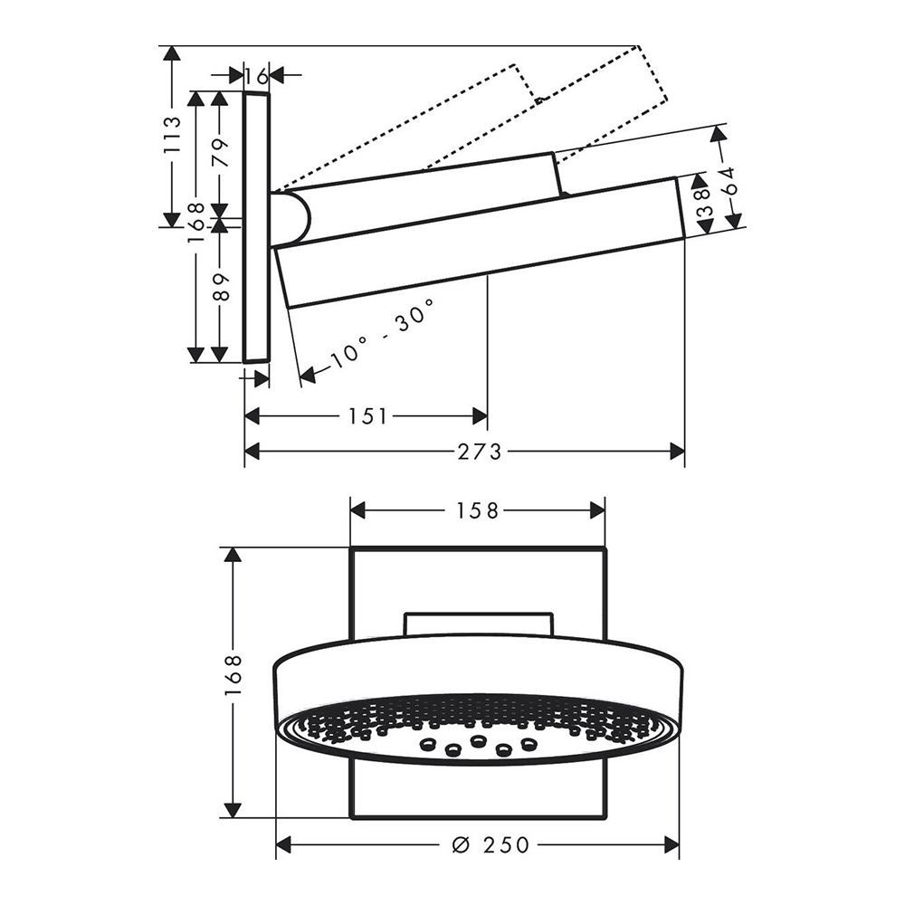 Купить Hansgrohe Rainfinity Верхний душ 250 3jet с настенным креплением хром 26232000 в магазине wardena.ru
