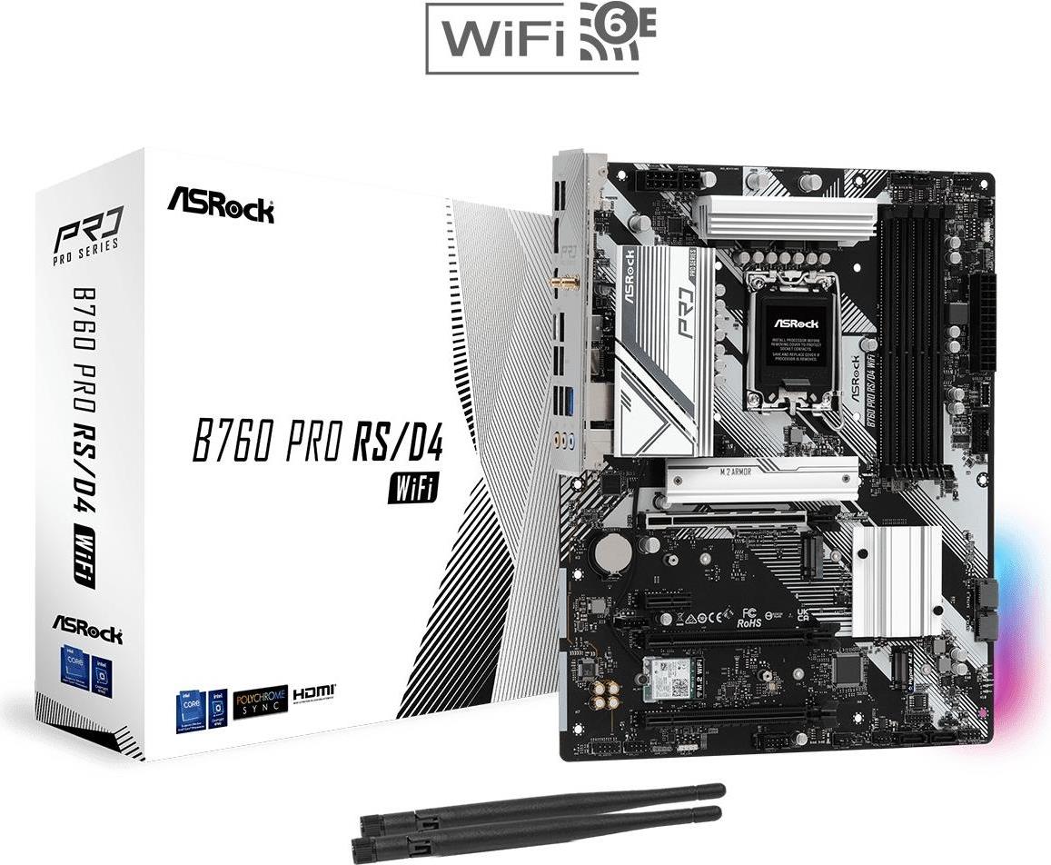 Купить ASRock MB Sc LGA1700 B760 PRO RS/D4 WiFi, Intel B760, 4xDDR4, 1xDP, 1xHDMI, ATX (B760 PRO RS/D4 WiFi) в магазине wardena.ru