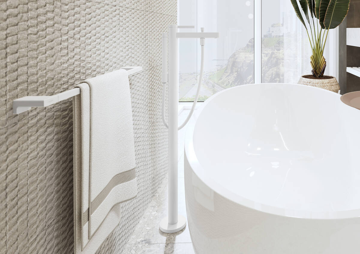 Купить Hansgrohe Finoris Смеситель для ванны однорычажный напольный белый матовый 76445700 в магазине wardena.ru