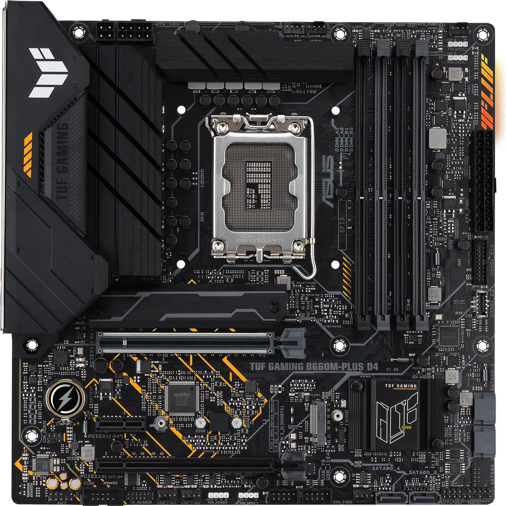 Купить ASUS TUF GAMING B660M-PLUS D4 - Motherboard - micro ATX - LGA1700-Sockel - B660 Chipsatz - USB-C Gen1, USB 3,2 Gen 1, USB 3,2 Gen 2, USB-C Gen 2x2 - 2,5 Gigabit LAN - Onboard-Grafik (CPU erforderlich) - HD Audio (8-Kanal (90MB1940-M0EAY0) в магазине wardena.ru