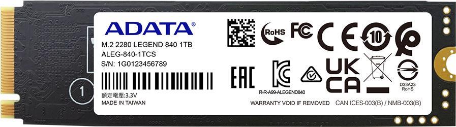 Купить ADATA Legend 840 - SSD - 1TB - intern - M.2 2280 - PCI Express 4,0 x4 (NVMe) - 256-Bit-AES (ALEG-840-1TCS) в магазине wardena.ru