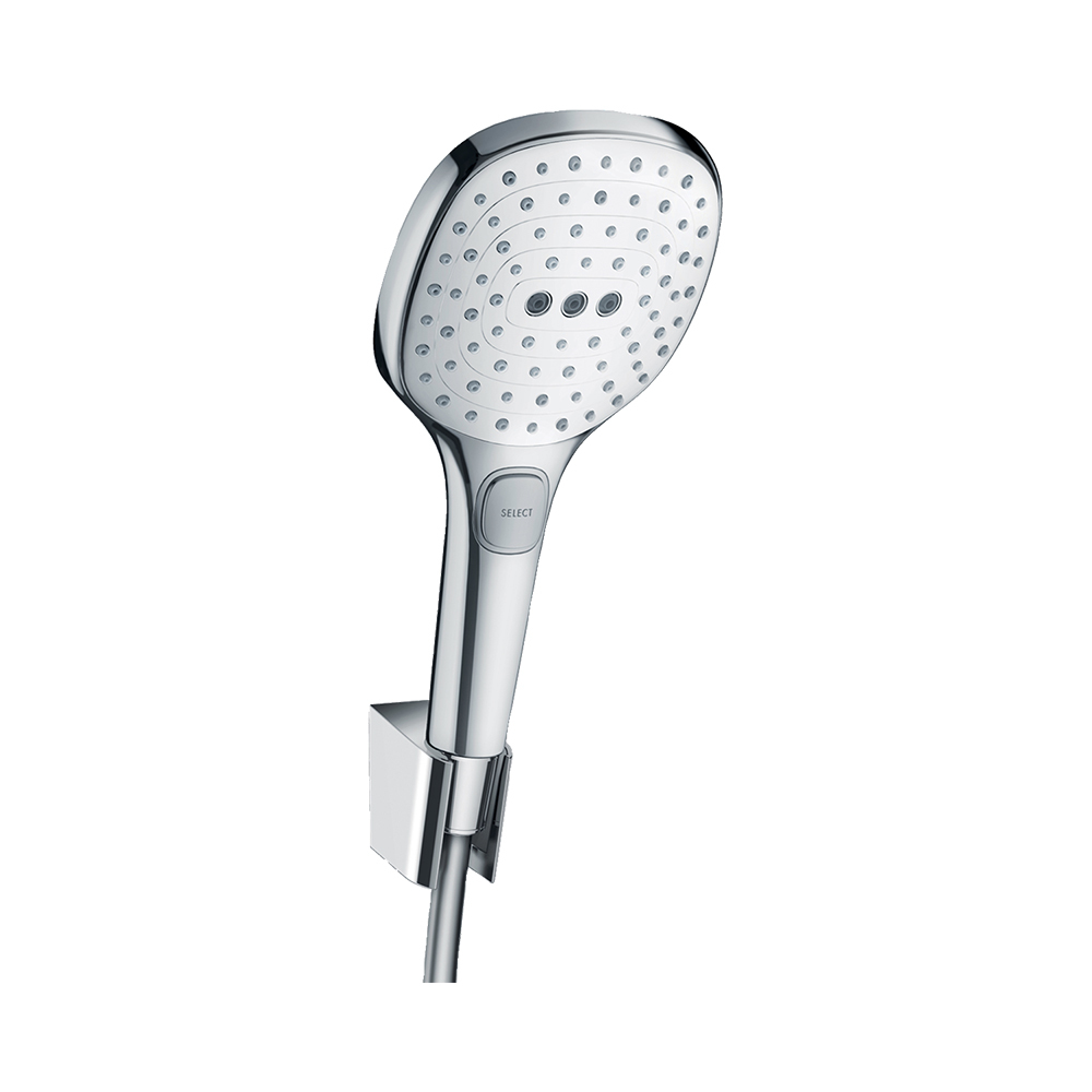Купить Hansgrohe Raindance Select E Душевой набор 120 3jet с держателем и шлангом 125 см хром-белый матовый 26700400 в магазине wardena.ru