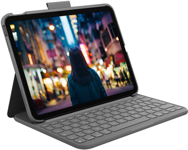 Купить Logitech Slim Folio - Tastatur und Foliohülle - kabellos - Bluetooth LE - QWERTY - Italienisch - Oxford Gray - für Apple 10.2"  iPad Wi-Fi, 10.5"  iPad Pro Wi-Fi, 10.9"  iPad Wi-Fi, iPad Air Wi-Fi (920-011427) в магазине wardena.ru