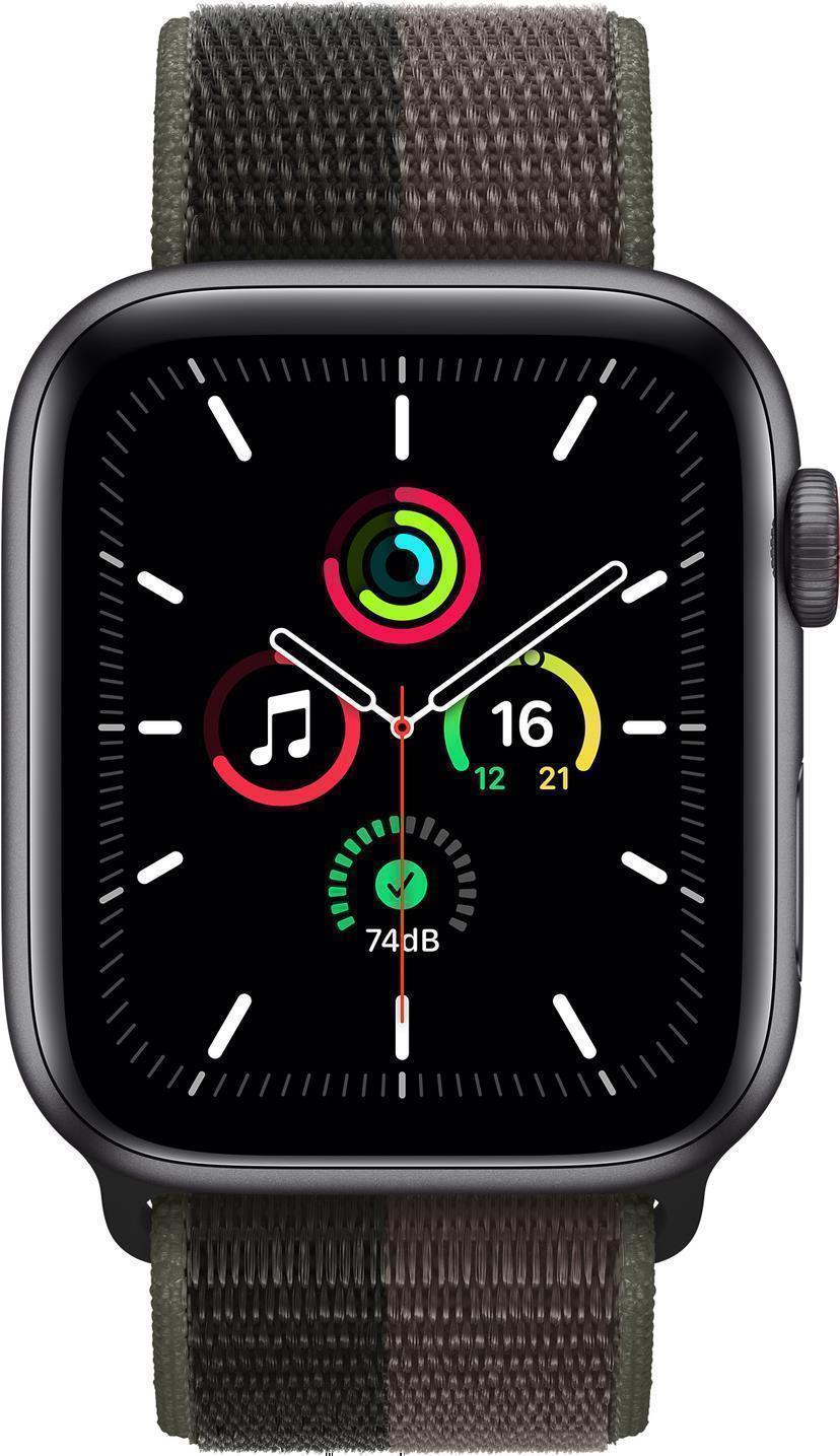 Купить Apple Watch SE (GPS + Cellular) - 44 mm - Space grau Aluminium - intelligente Uhr mit Sportschleife - gewebtes Nylon - tornado/gray - Handgelenkgröße: 145-220 mm - 32GB - Wi-Fi, Bluetooth - 4G - 36,36 g (MKT53FD/A) в магазине wardena.ru