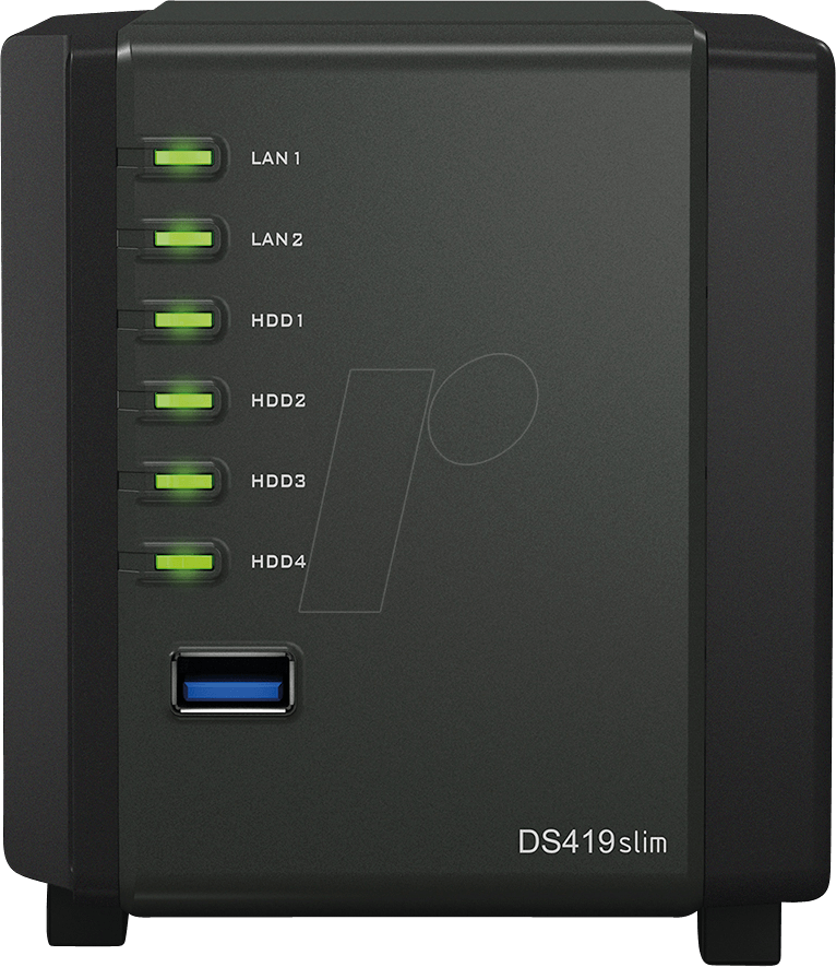 Купить Synology Disk Station DS419slim - NAS-Server - 4 Schächte - SATA 6Gb/s - RAID RAID 0, 1, 5, 6, 10, JBOD - RAM 512 MB - Gigabit Ethernet - iSCSI Support (DS419SLIM) в магазине wardena.ru