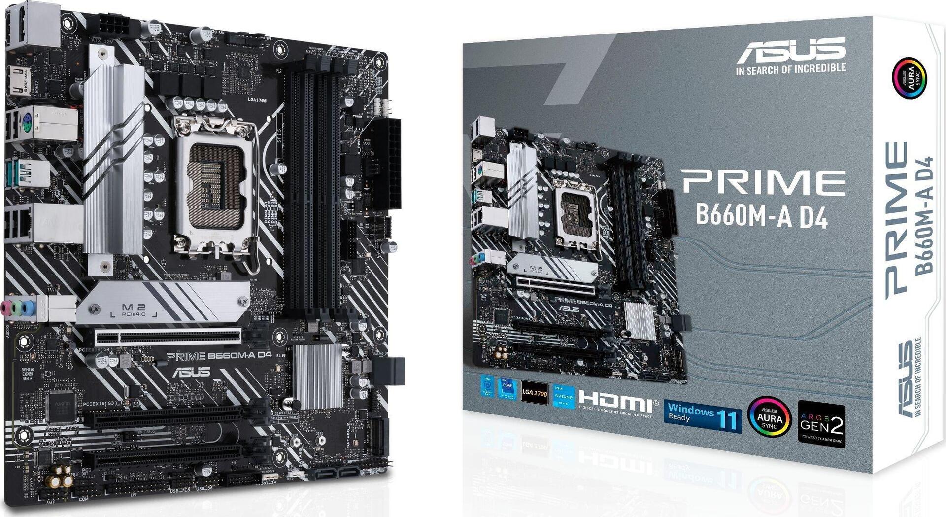 Купить ASUS PRIME B660M-A D4 - Motherboard - micro ATX - LGA1700-Sockel - B660 Chipsatz - USB-C Gen1, USB 3,2 Gen 1, USB 3,2 Gen 2 - Gigabit LAN - Onboard-Grafik (CPU erforderlich) - HD Audio (8-Kanal) (90MB19K0-M0EAY0) в магазине wardena.ru
