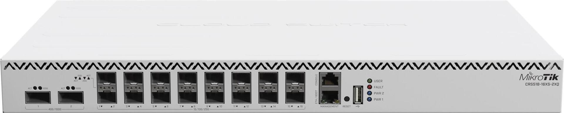 Купить MikroTik CRS518-16XS-2XQ-RM - Switch - L3 - 16 x 25 Gigabit SFP28 + 2 x 100 Gigabit QSFP28 - Desktop, an Rack montierbar (CRS518-16XS-2XQ) в магазине wardena.ru