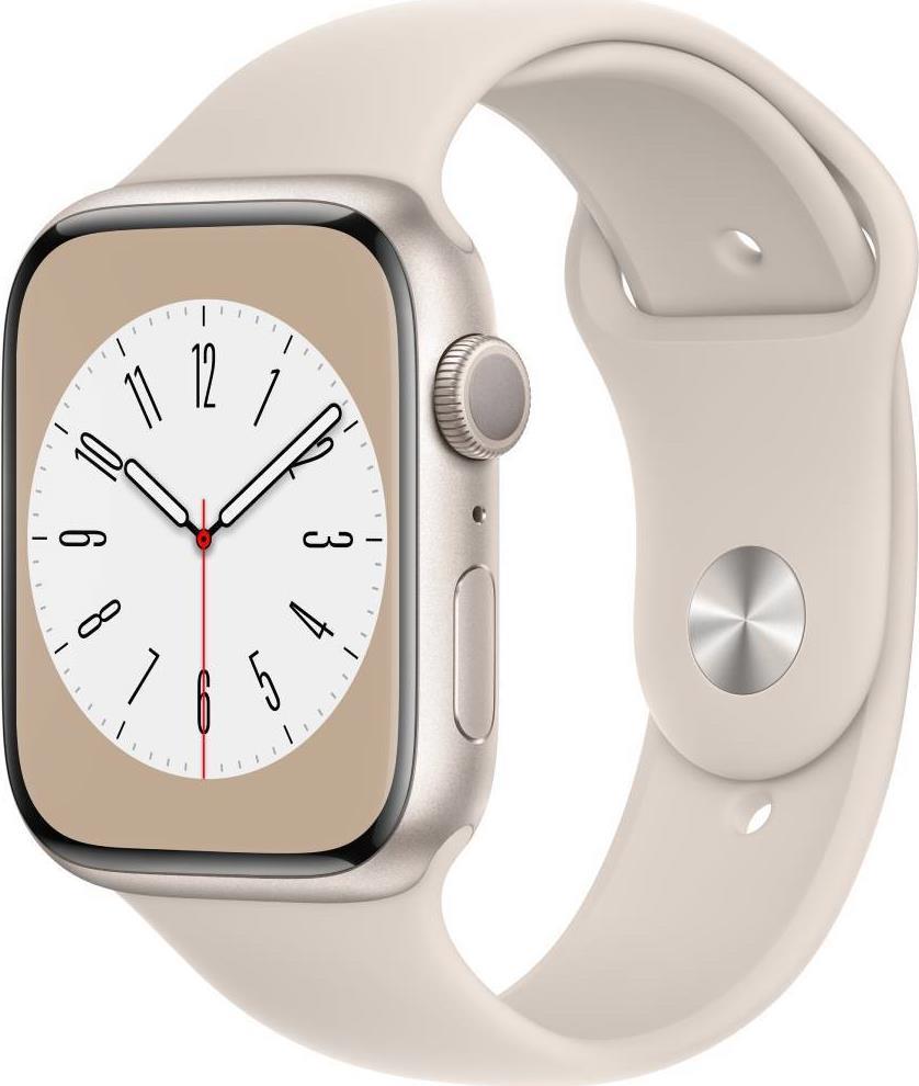 Купить Apple Watch Series 8 (GPS) - 45 mm - Starlight Aluminium - intelligente Uhr mit Sportband - Flouroelastomer - Starlight - Bandgröße: regelmäßig - 32GB - Wi-Fi, Bluetooth - 38,8 g (MNP23FD/A) в магазине wardena.ru