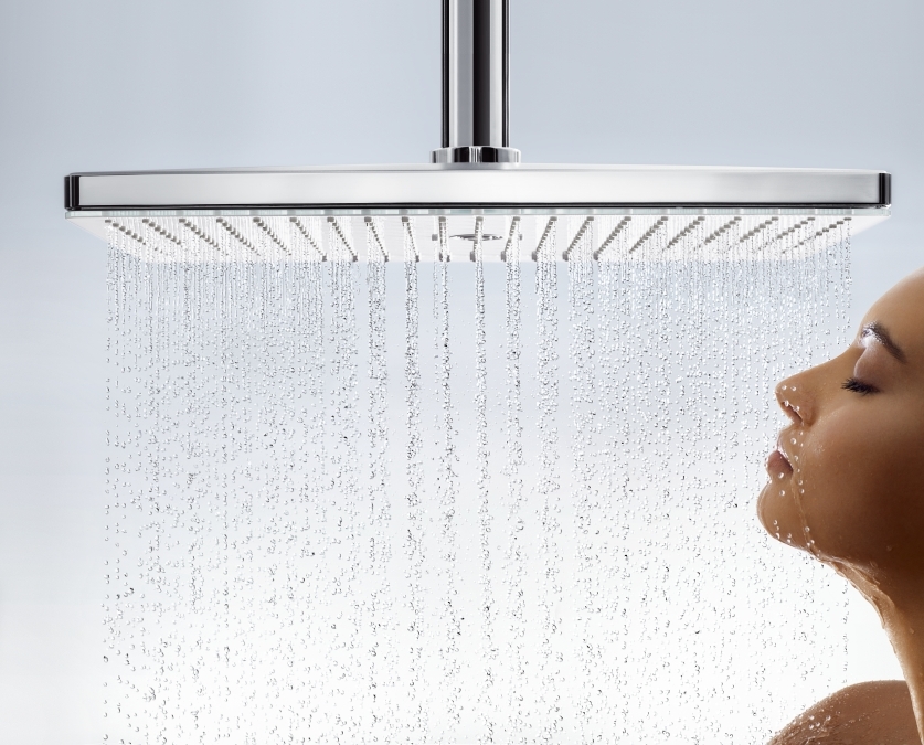 Купить Hansgrohe Rainmaker Select Верхний душ 460 2jet EcoSmart 9 л/мин с потолочным подсоединением хром-белый матовый 24014400 в магазине wardena.ru