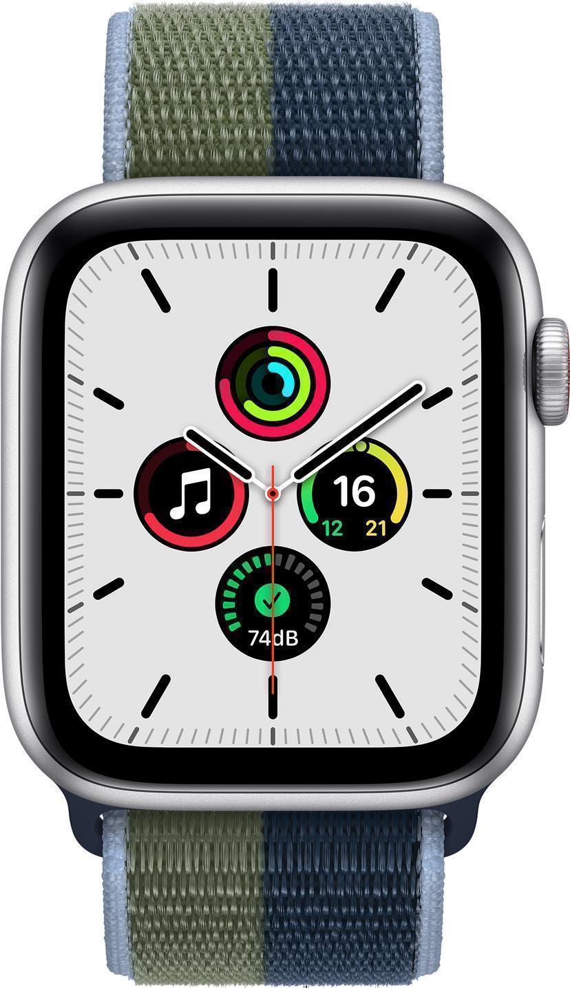 Купить Apple Watch SE (GPS + Cellular) - 44 mm - Aluminium, Silber - intelligente Uhr mit Sportschleife - gewebtes Nylon - Abyss Blue/Moss Green - Handgelenkgröße: 145-220 mm - 32 GB - Wi-Fi, Bluetooth - 4G - 36.36 g (MKT03FD/A) в магазине wardena.ru