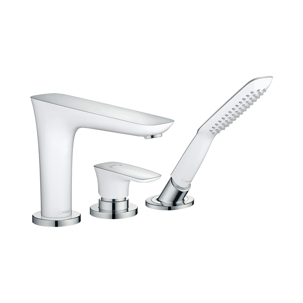 Купить Hansgrohe PuraVida Смеситель на край ванны на 3 отверстия 1/2 хром-белый матовый 15432400 в магазине wardena.ru