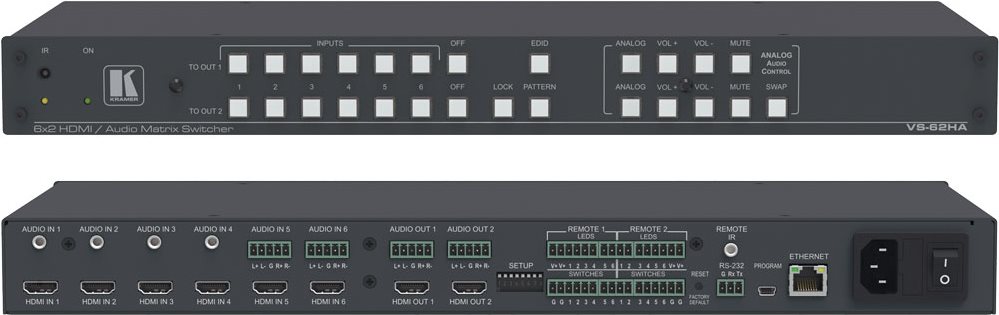 Купить Kramer VS-62HA 6x2 4K UHD HDMI/Audio Automatic Matrix Switcher - Video-/Audio-/Infrarotschalter - an Rack montierbar (20-80338020) в магазине wardena.ru