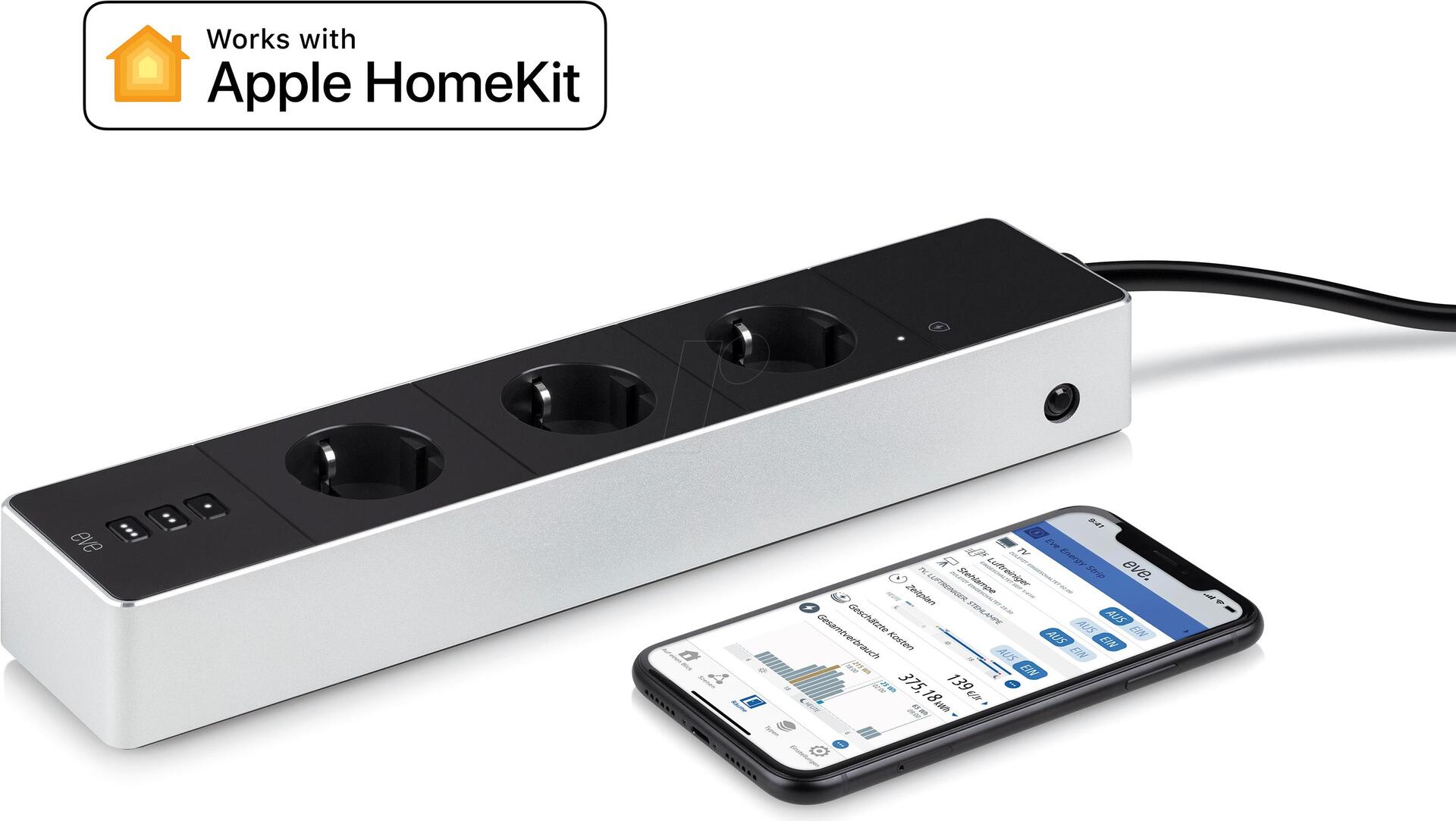 Купить Eve Energy Strip Schwarz - Weiß 3 AC-Ausgänge 120-230 V 1,9 m (10EAZ830112) в магазине wardena.ru