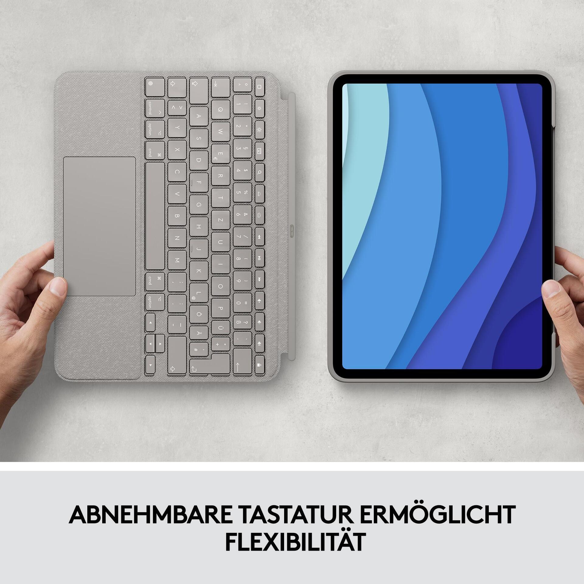 Купить Logitech Combo Touch - Tastatur und Foliohülle - mit Trackpad - hintergrundbeleuchtet - Apple Smart connector - QWERTY - US International - Sand - für Apple 27,90cm (11")  iPad Pro (1. Generation, 2. Generation, 3. Gener (920-010256) в магазине wardena.ru