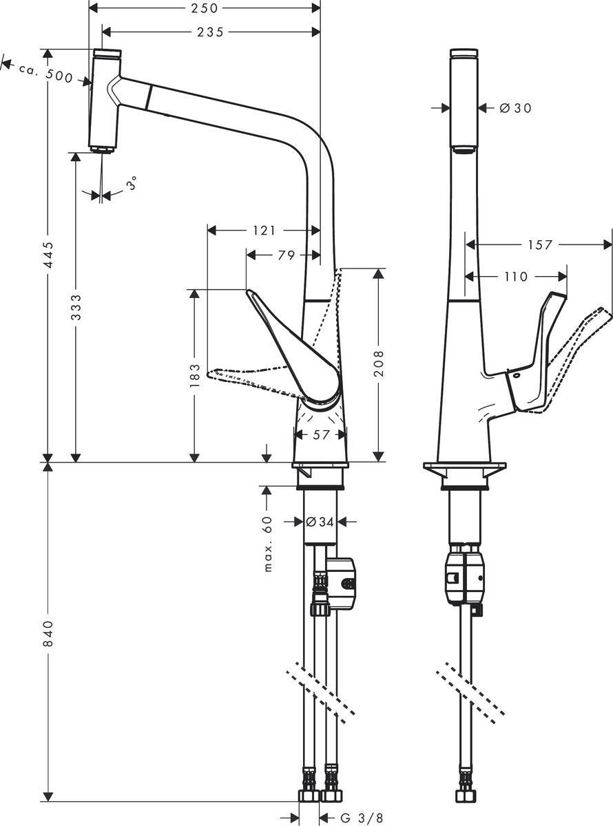 Купить Hansgrohe Metris Select M71 Кухонный смеситель однорычажный 320 Eco с вытяжным изливом 1jet хром 14786000 в магазине wardena.ru