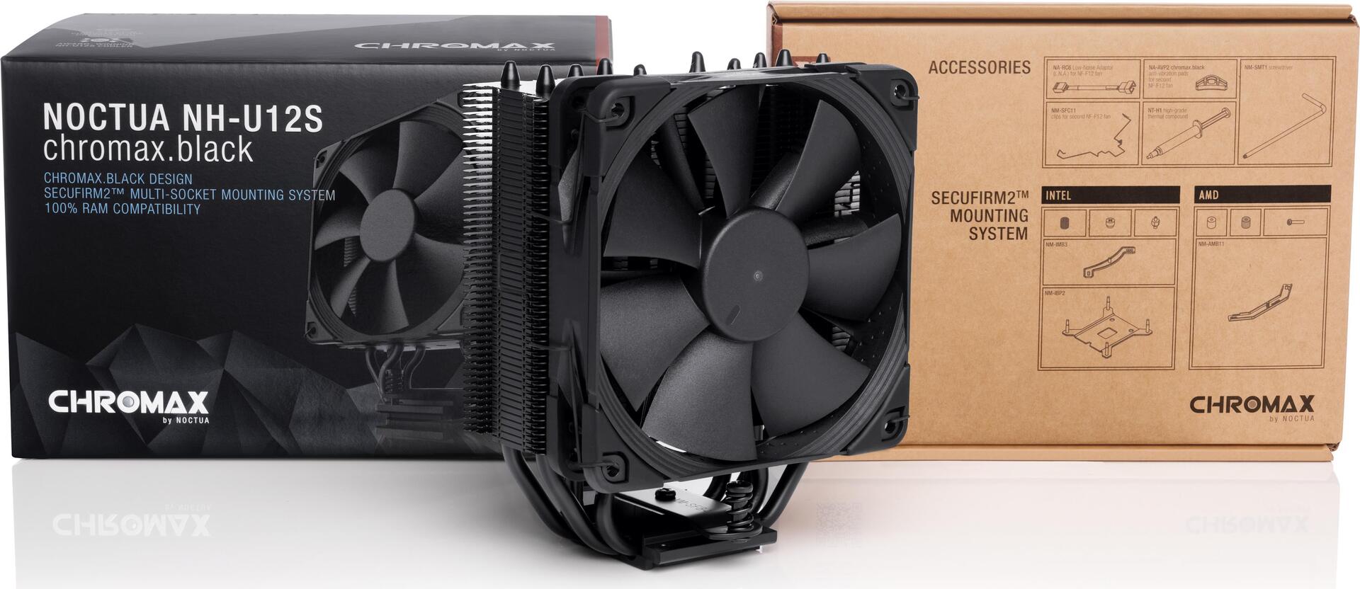 Купить Noctua chromax NH-U12S - Prozessorkühler - (für: LGA1156, AM2, AM2+, AM3, LGA1155, AM3+, LGA2011, FM1, FM2, LGA1150, FM2+, LGA1151, LGA2011-3 (Square ILM), AM4, LGA2066) - Kupfer-Bodenplatte und vernickelte Aluminium-Fin (NH-U12S CH.BK) в магазине wardena.ru