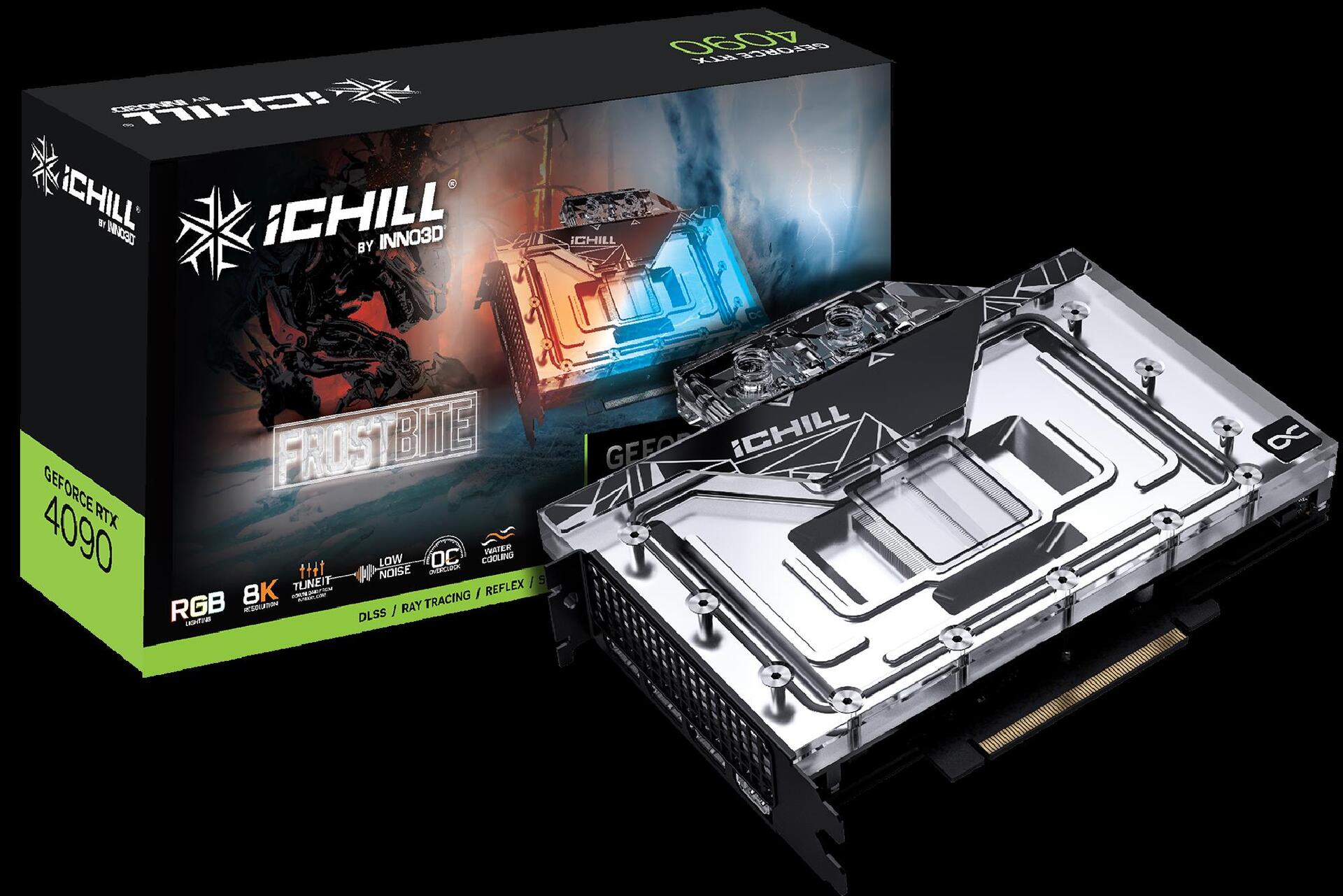 Купить Inno3D GeForce RTX 4090 ICHILL FROSTBITE - GeForce RTX 4090 - 24 GB - GDDR6X - 384 Bit - 7680 x 4320 Pixel - PCI Express x16 4.0 (C4090-246XX-1833FB) в магазине wardena.ru