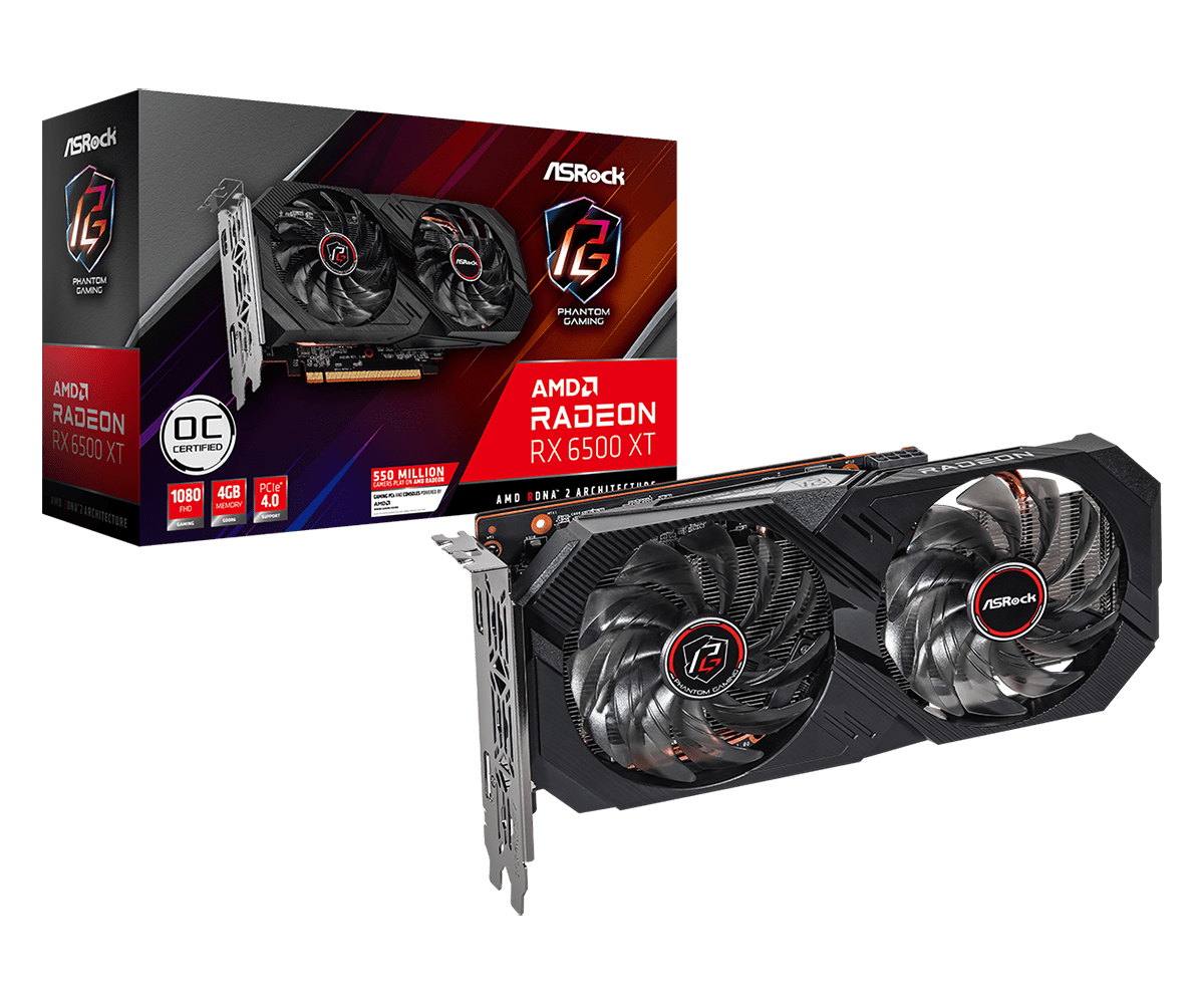 Купить ASRock Phantom Gaming D Radeon RX 6500 XT 4GB OC - Grafikkarten - Radeon RX 6500 XT - 4GB GDDR6 - PCIe 4,0 - HDMI, DisplayPort (90-GA3DZZ-00UANF) в магазине wardena.ru