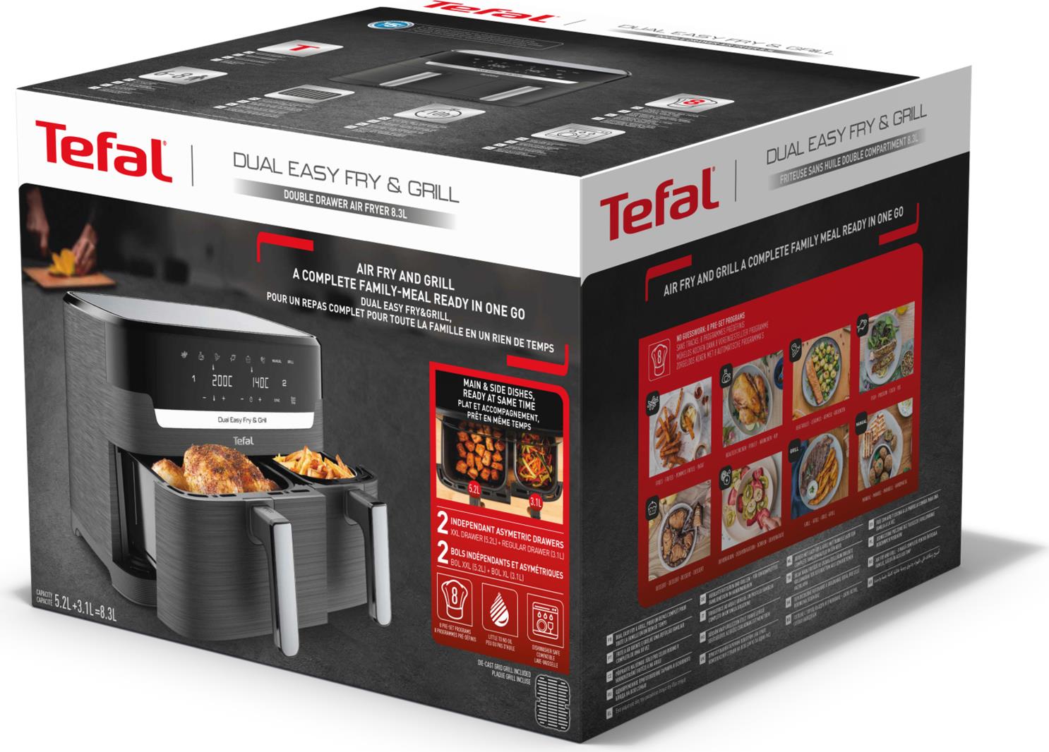 Купить Tefal Dual Easy Fry & Grill EY905B Doppel 8,3 l Eigenständig 2700 W Heißluftfritteuse Grau (EY905B) в магазине wardena.ru