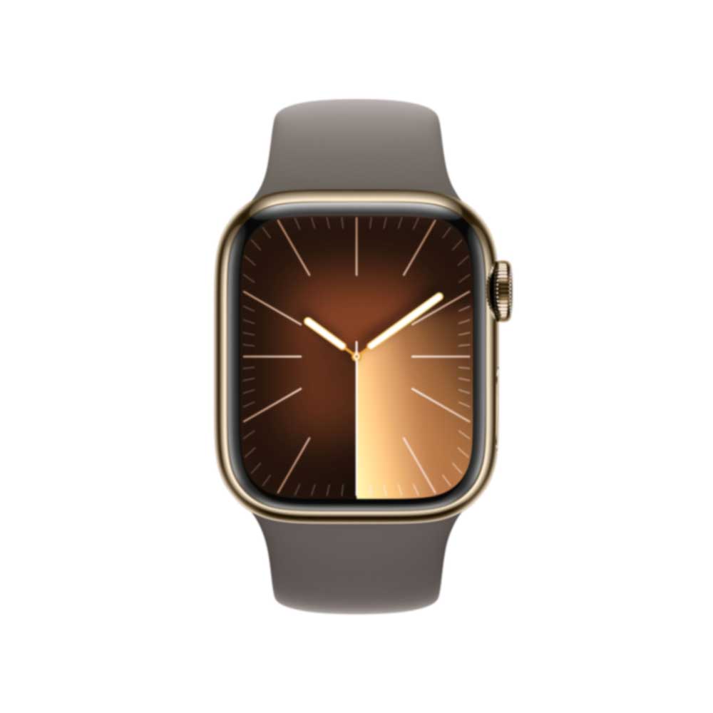 Купить APPLE Watch Series 9 GPS + Cellular 41mm Gold Stainless Steel Case with Clay Sport Band - M/L (MRJ63QF/A) в магазине wardena.ru