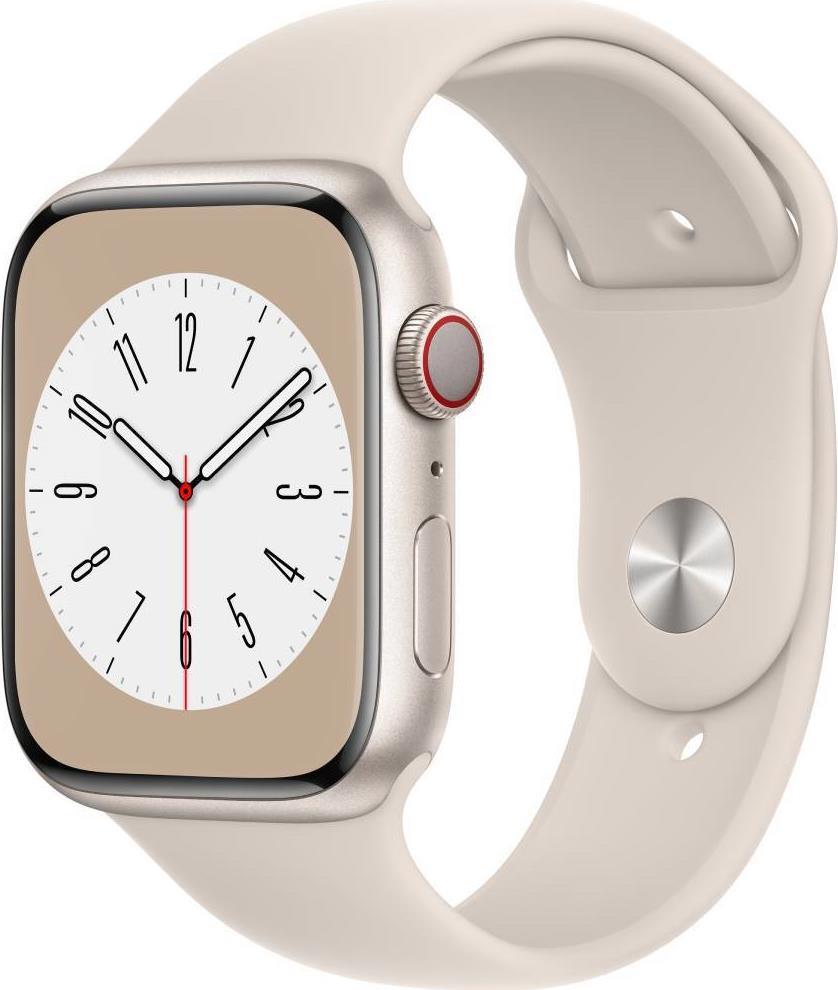 Купить Apple Watch Series 8 (GPS + Cellular) - 45 mm - Starlight Aluminium - intelligente Uhr mit Sportband - Flouroelastomer - Starlight - Bandgröße: regelmäßig - 32GB - Wi-Fi, LTE, Bluetooth, UWB - 4G - 38,8 g (MNK73FD/A) в магазине wardena.ru
