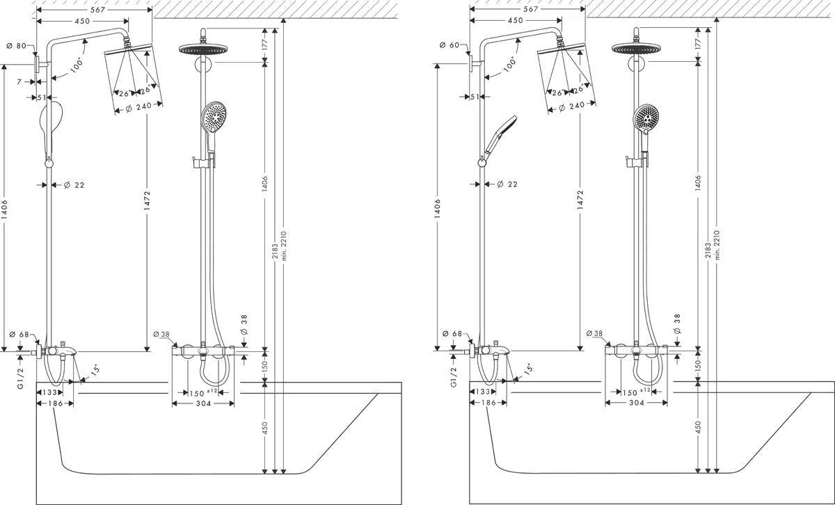 Купить Hansgrohe Raindance S Showerpipe 240 1jet Душевой набор с термостатом для ванны хром 27117000 в магазине wardena.ru