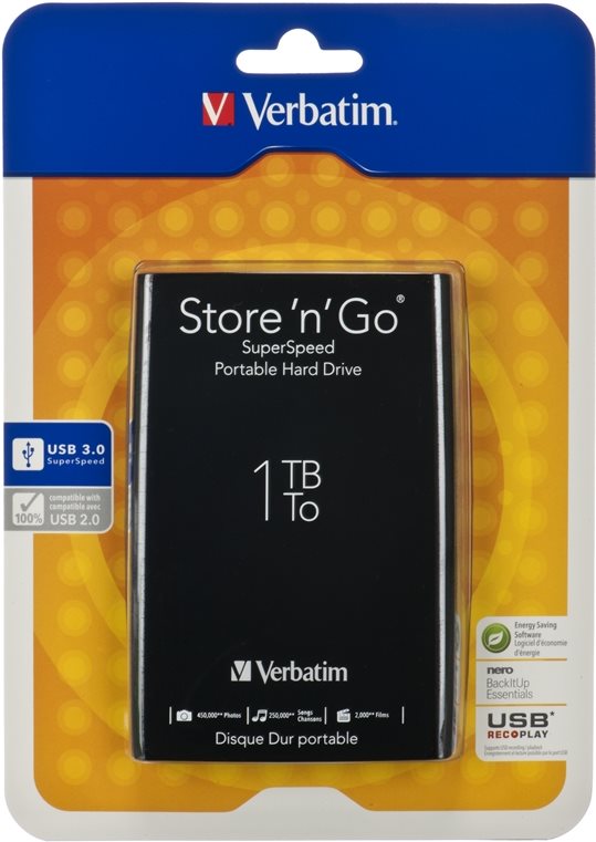 Купить Verbatim Store n Go Portable - Festplatte - 1TB - extern (tragbar) - 6,4 cm (2.5") - USB3.0 - 5400 U/min - Schwarz (53023) в магазине wardena.ru