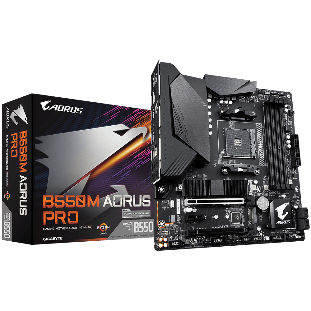 Купить Gigabyte B550M AORUS PRO - 1.0 - Motherboard - micro ATX - Socket AM4 - AMD B550 Chipsatz - USB-C Gen2, USB 3.2 Gen 1, USB 3.2 Gen 2 - Gigabit LAN - Onboard-Grafik (CPU erforderlich) - HD Audio (8-Kanal) в магазине wardena.ru