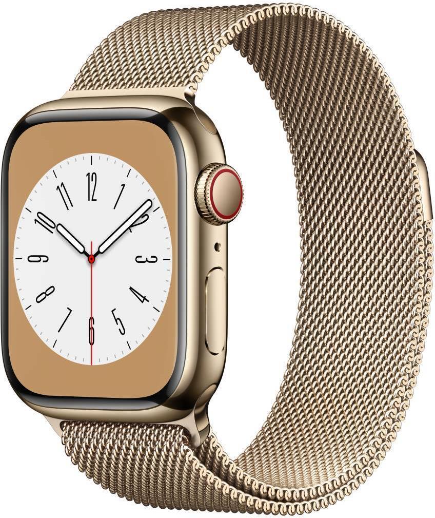 Купить Apple Watch Series 8 (GPS + Cellular) - 41 mm - Gold, Edelstahl - intelligente Uhr mit Milanaise Armband - Handgelenkgröße: 130-180 mm - 32GB - Wi-Fi, LTE, Bluetooth, UWB - 4G - 42,3 g (MNJF3FD/A) в магазине wardena.ru