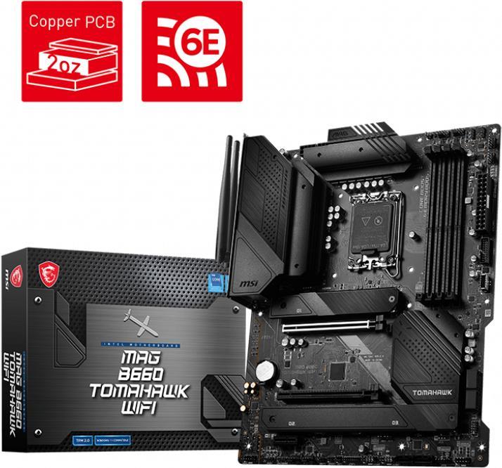 Купить MSI MAG B660 TOMAHAWK WIFI - Motherboard - ATX - LGA1700-Sockel - B660 Chipsatz - USB-C Gen2, USB 3.2 Gen 1, USB 3.2 Gen 2, USB-C Gen 2x2 - 2.5 Gigabit LAN, Wi-Fi, Bluetooth - Onboard-Grafik (CPU erforderlich) - HD Audio (7D41-012R) в магазине wardena.ru