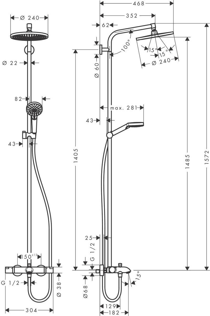Купить Hansgrohe Crometta S Showerpipe 240 1jet душевая система с термостатом для ванны хром 27320000 в магазине wardena.ru