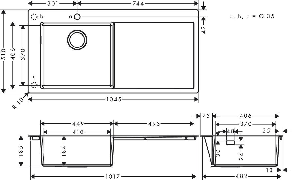 Купить Hansgrohe S715-F450 Кухонная мойка 450 хром 43331800 в магазине wardena.ru